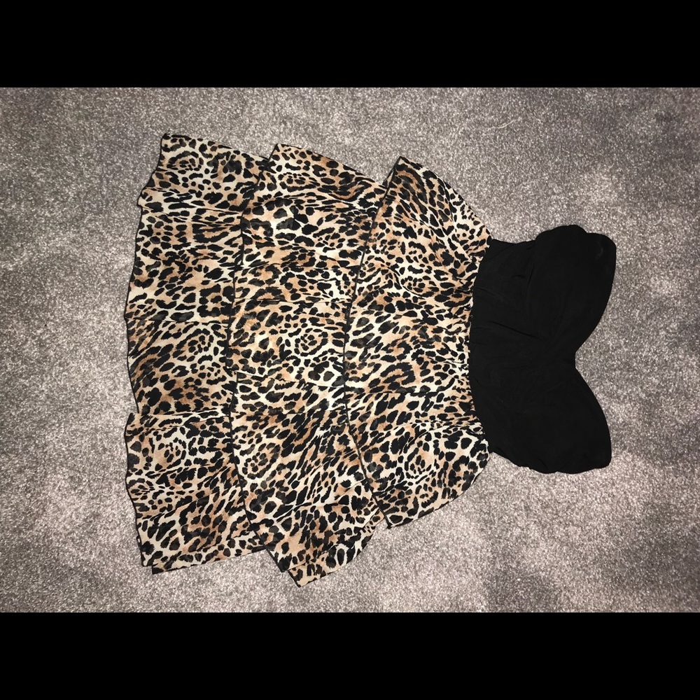 Black strapless dress with cheetah print bottom